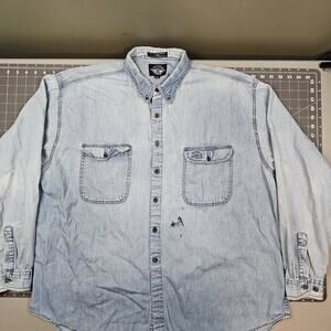 Vintage Dockers Denim Shirt XXL Jean Work Faded Grunge Western Biker Mechanic